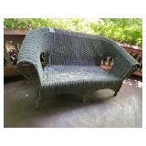 WICKER SETTEE, CURVED BACK, PAINTED FINISH.