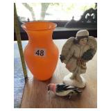 ORANGE SATIN GLASS VASE, CRACKLE FINISH ANGEL