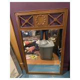 WOOD WALL MIRROR, RECTANGULAR, DECORATIVE WREATH