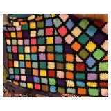 VTG HAND-CROCHETED AFGHAN, MULTICOLORED GRANNY