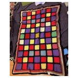 VTG HAND-CROCHETED GRANNY SQUARE AFGHAN,