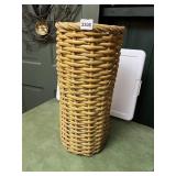 WOVEN WICKER UMBRELLA STAND, CYLINDRICAL FORM.