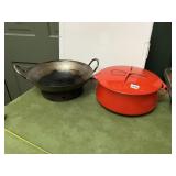 DANSK ENAMELED CAST IRON DUTCH OVEN, RED, W/ LID,