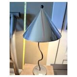 TABLE LAMP, CONICAL METAL SHADE, WAVY STEM, ROUND