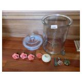 GLASS APOTHECARY JAR W/ LID, CONTENTS INCLUDED: