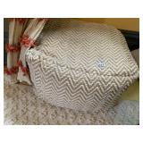 WOVEN ZIGZAG PATTERN POUF OTTOMAN, CREAM AND TAN.