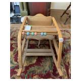 VTG WOOD CHILD ROCKING CHAIR, BEADED PLAY BAR,