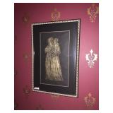 VTG GOLD-TONE FIGURAL PRINT ON BLACK BACKGROUND,