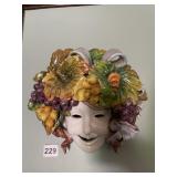 CERAMIC WALL MASK, GRAPE AND LEAF MOTIF, HAND