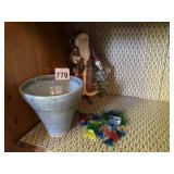 LAC STUDIO POTTERY BOWL, W/ ASSORTED GLASS CANDY