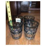 SMOKY GLASS TUMBLERS (4), POLKA DOT PATTERN,