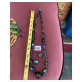 IRIDESCENT BEADED NECKLACE AND CLIP EARRING SET,
