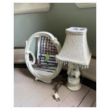 VTG TABLE LAMP W/ FLORAL BASE AND CRYSTAL PRISM