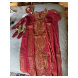 RED EMBROIDERED CAFTAN W/ GOLD THREAD, MATCHING
