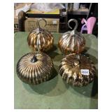 MERCURY GLASS PUMPKIN DECORATIONS (4), METALLIC