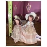 VTG COMPOSITION DOLLS (2), STRIPED AND LACE