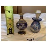 VTG ART GLASS PERFUME BOTTLES (2), ONE PURPLE W/