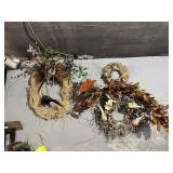 DECORATIVE WREATHS (3), FEATHERED BIRD FIGURES,