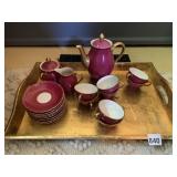 RICHARD GINORI PORCELAIN TEA SET, MAGENTA W/ GOLD