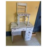 VTG DESK W/ DRAWERS AND MATCHING CHAIR,