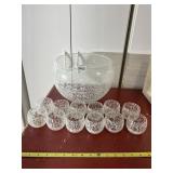 WHITE SPATTER ART GLASS PUNCH BOWL SET W/ CUPS