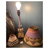 CERAMIC TABLE LAMP, HAND-PAINTED STRIPED BASE,