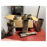 VTG BIRCH BARK VASES AND DECORATIVE TWIG BUNDLES.