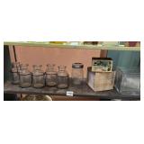 GLASS JARS IN METAL FRAMES (5), BALL MASON JAR,