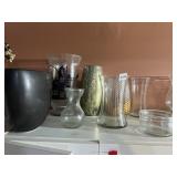 ASSORTED GLASS VASES, BLACK MATTE VASE, GOLD-TONE