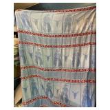 VTG WOVEN THROW BLANKET, BLUE AND RED, FEATURING