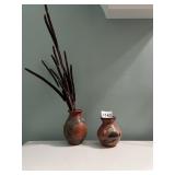 VTG HAND-PAINTED POTTERY VASES, TURTLE AND BIRD