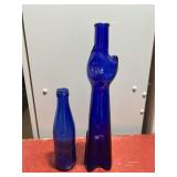 VTG COBALT BLUE GLASS CAT BOTTLE AND SMALL COBALT
