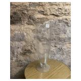 CLEAR GLASS VASE, TAPERED FORM, PEDESTAL BASE.