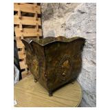 METAL PLANTER W/ CAMEO RELIEF, SCALLOPED RIM,
