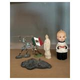 ASSORTED FIGURINES: BRONZE-TONE WARRIOR, MEXICAN