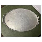 VTG HAMMERED ALUMINUM SERVING TRAY W/ EMBOSSED