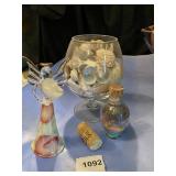 GLASS ANGEL FIGURINE, GLASS BOWL W/ SEASHELL