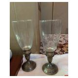 STERLING SILVER CANDLESTICKS W/ GLASS INSERTS