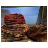 HOODLUMS LTD BURGUNDY VELVET HAT W/ GOLD TRIM,