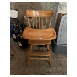 VTG WOODEN HIGH CHAIR, SPINDLE BACK, TRAY.