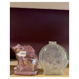 VTG PINK IRIDESCENT GLASS RABBIT FIGURINE, CLEAR