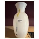 VTG ART GLASS VASE, WHITE OPAQUE GLASS W/