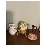 HAND-PAINTED OSTRICH EGG ON STAND, GREEK POTTERY