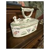 PORTUGAL HAND-PAINTED CERAMIC IRON-SHAPED TRIVET,