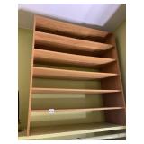WOOD LAMINATE SHELVING UNIT, FIVE FIXED SHELVES.