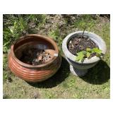 GLAZED POTTERY PLANTER, CONCRETE URN PLANTER (2).