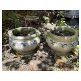 CRACKLE GLAZE CONCRETE PLANTERS (2), BLUE