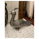 METAL PEACOCK FIGURINE, FEATHERED DETAIL, PIERCED