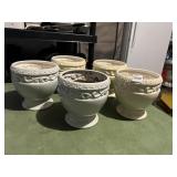 VTG CERAMIC PLANTERS, EMBOSSED SCROLL DETAIL,