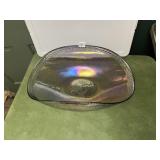 IRIDESCENT GLASS BOWL, OVAL SHAPE, TEXTURED RIM.